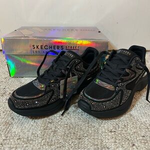 Skechers Black Holographic Accent Rhinestone Sneakers